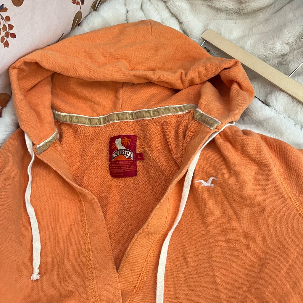 Hollister Jrs Xl Orange Logo V Neck Hoodie Spring Summer School Casual Preppy